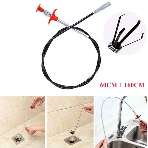 Household Sink Drain Dredge Pipeline Stick Hook Chain Kitchen Bathroom Hair Cleaning Tool Spring dredging