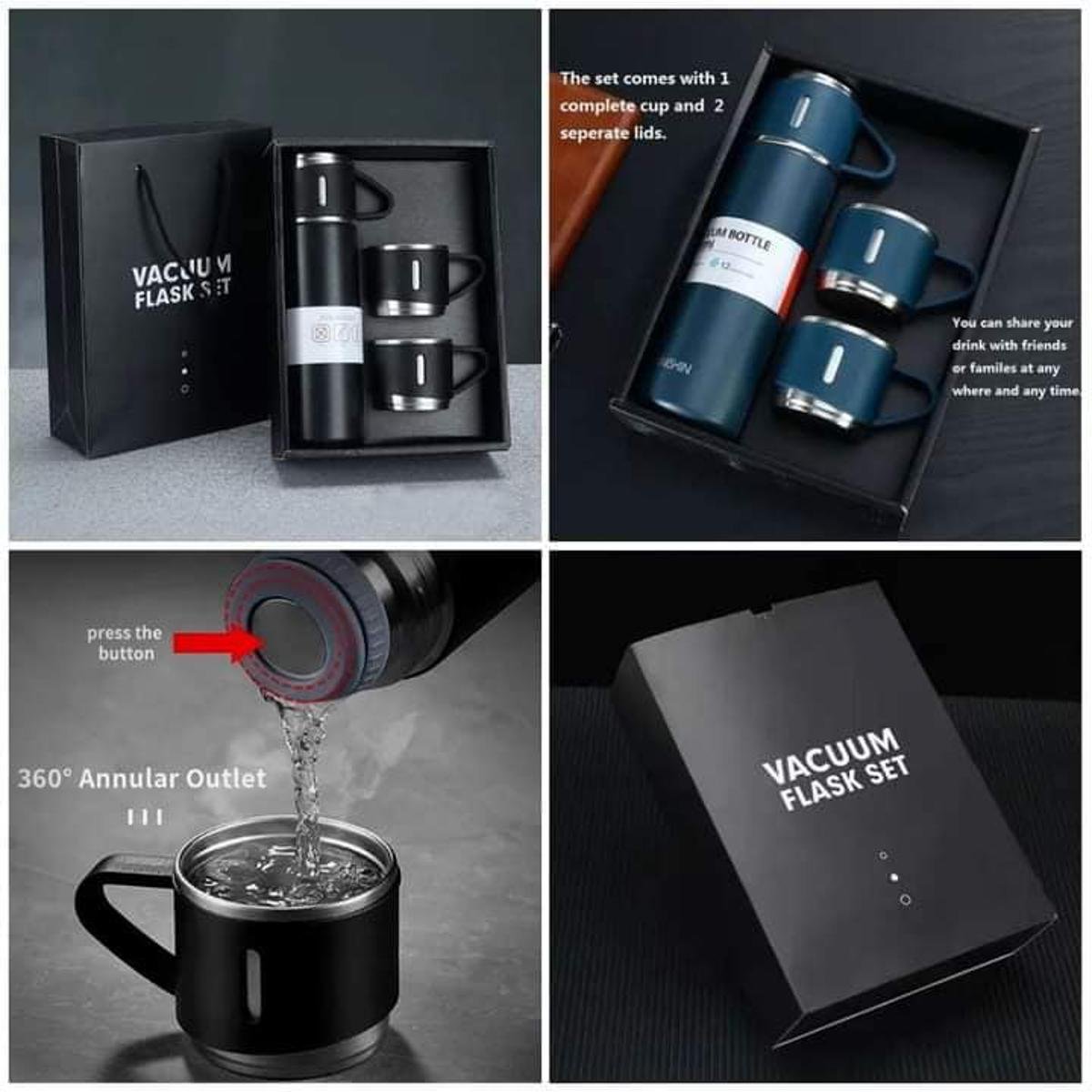 3 in 1 Vacuum Insulated Thermal Flask Set With Cup Set