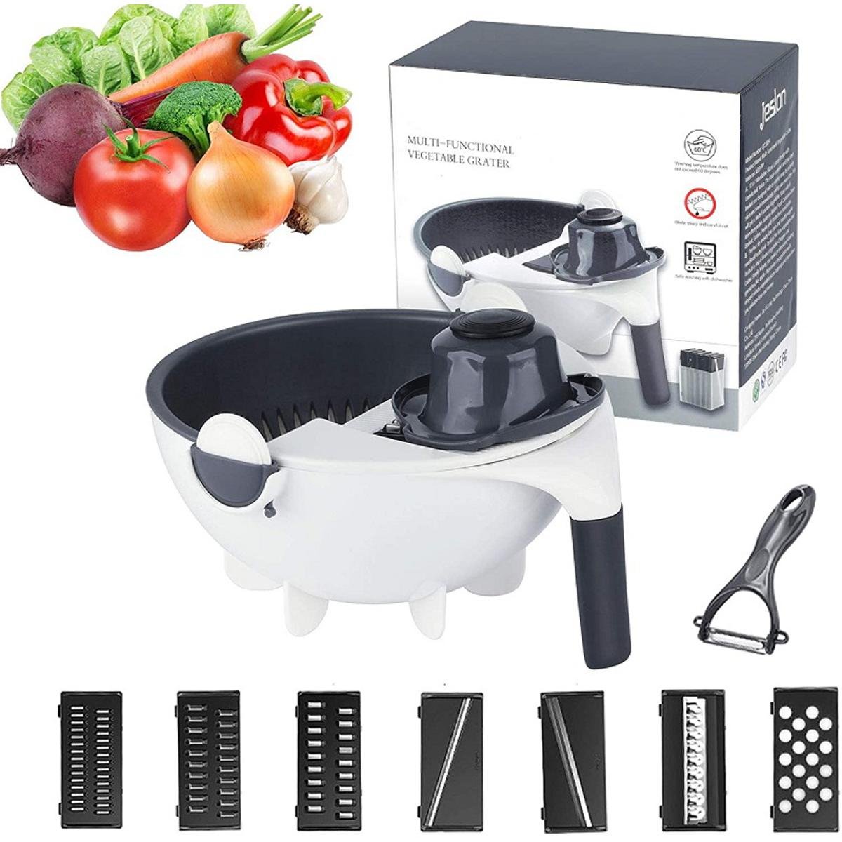 9-in-1 Multi-functional Rotate Vegetable Cutter Manual Slicer Fruit Cutter Mandoline Choppers Veggie Fruit Shredder
