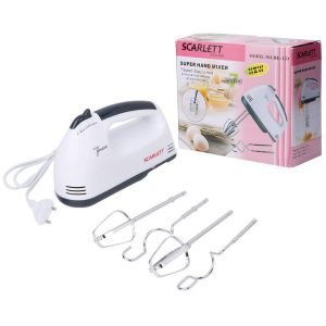 ABS Plastic Scarlett 7-Speed Lightweight Hand Mixer with Chrome Beater and Dough Hook (White)