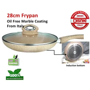 Disnie Marble Coating from Italy Ceramic Non Stick Cookware Induction Friendly Granite Fry Pan with Cover Gas & Induction Compatible-Brown Color