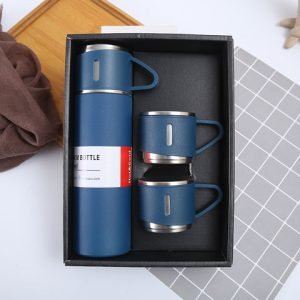 Premium Stainless Steel 1 Bottle & 3 Mug Set | 500ml Capacity | 12 Hours Hot & Cold | Gift Pack | Double Walled Vacuum Flask Insulated Bottle (Random Color)