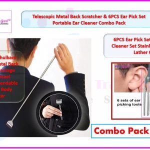 Telescopic Metal Back Scratcher & 6PCS Ear Pick Set Portable Ear Cleaner Combo Pack
