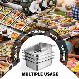 1/2 Half Size Hotel Pan with Lids or without Lids , 2.5/4/6'' Deep Steam Table Pan with Lid, 12.8''L x 10.4''W Stainless Steel Pans for Home, Party, Hotel, Buffet (Pack of 1)