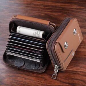 Blocking Zip Pocket Purse Lady Men Wallet Case Unisex Leather Card Holder