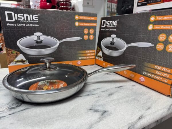 Disnie Stainless Steel Honeycomb Frying Pan Non-Stick Pan with Stainless Steel Handle Stay Cool Non Toxic Dishwasher and Oven Safe Suitable for All Hob Types