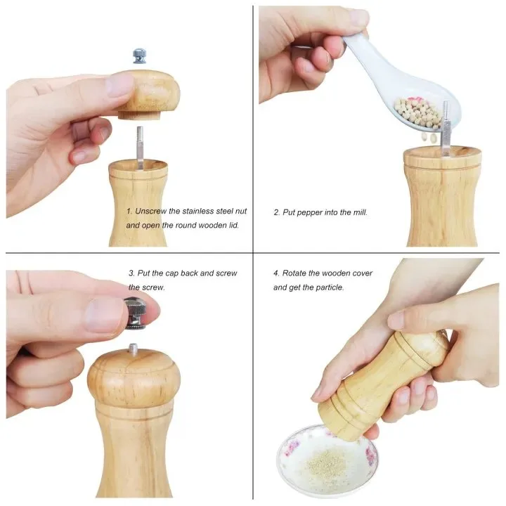 Mini/Small Pepper Grinder Crusher Mill Hand Wooden Big/Small Thumb Press Set Machine with Stylish Design for Grinding Salt and Black Pepper - Image 4