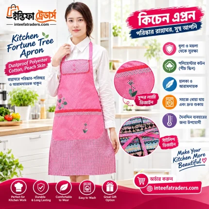 Kitchen Fortune Tree Apron Dustproof Polyester Cotton, Peach Skin