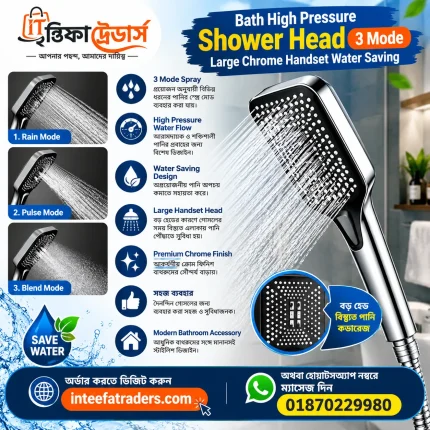 3 Mode High Pressure Water Saving Chrome Shower Head