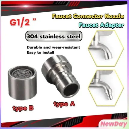 1Pcs Stainless steel Faucet Tap Quick Connector G1/2 Female Thread Hose Pipe Socket Adapter Fitting for Dishwasher Washing Machine